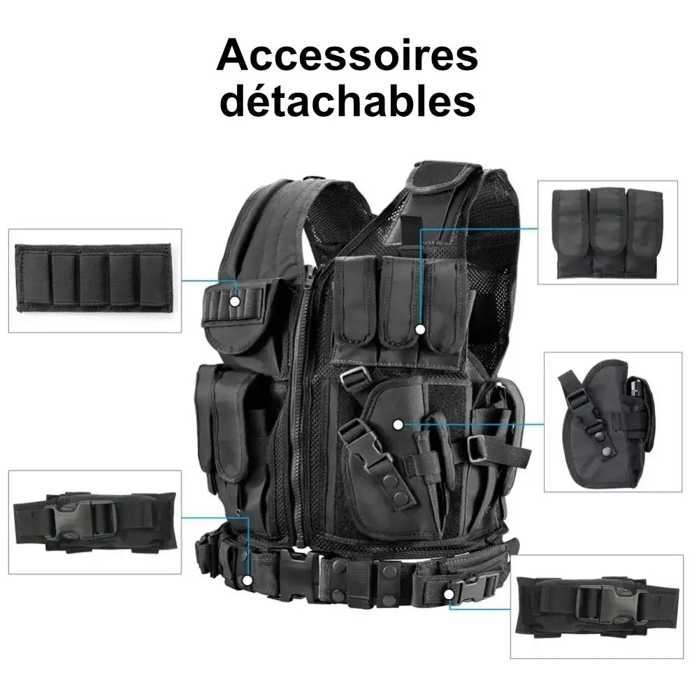 accessoires détachables gilet tactique police noir