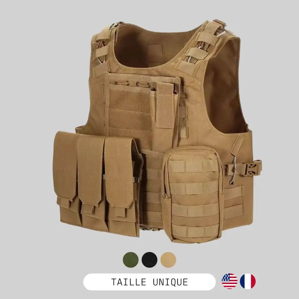 Gilet Protection Militaire Tactique - 600D Oxford - BDU AIRSOFT - Tan