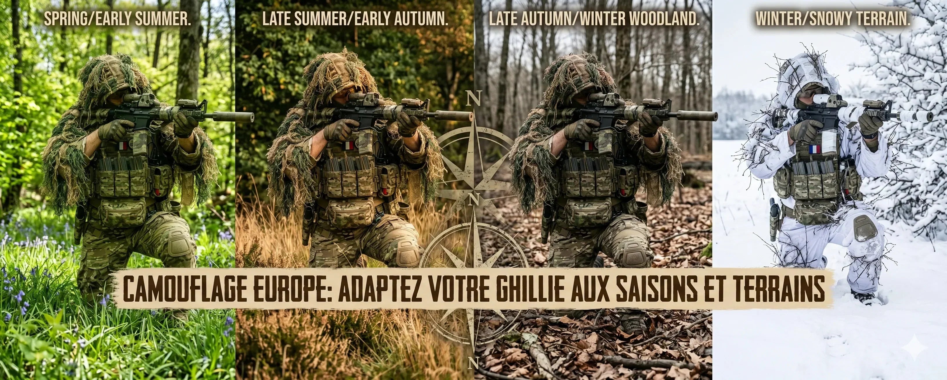 Quelle ghillie suit pour quel terrain ? Le guide saisonnier pour l'airsoft en Europe - BDU AIRSOFT
