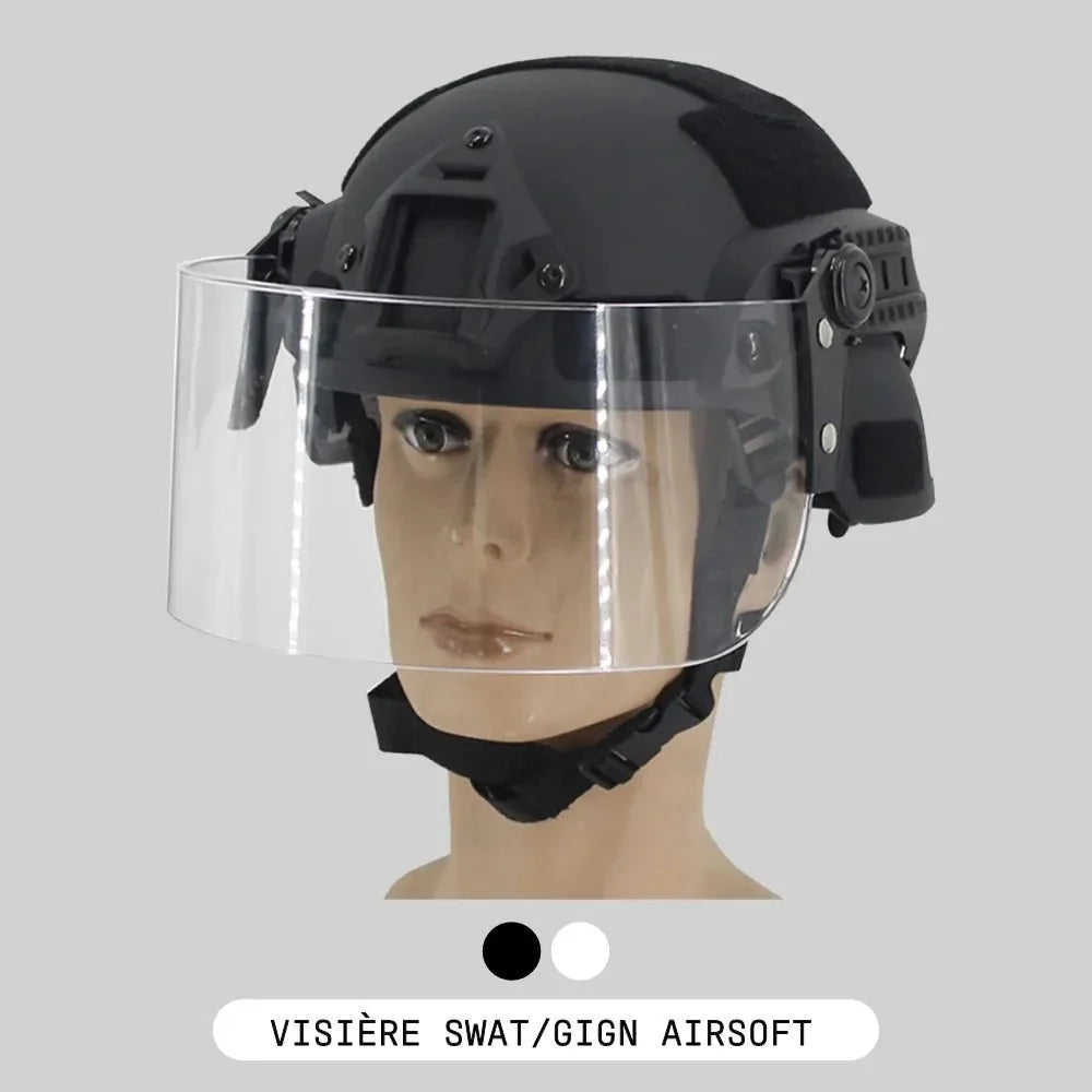 Casque GIGN airsoft : casque FAST noir équipé de la visière GIGN/SWAT