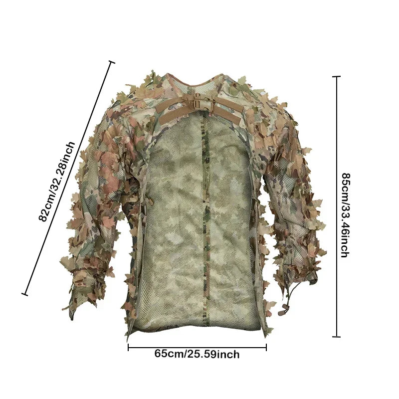 dimensions de la cape ghillie suit airsoft en feuilles - tenue complète de camouflage