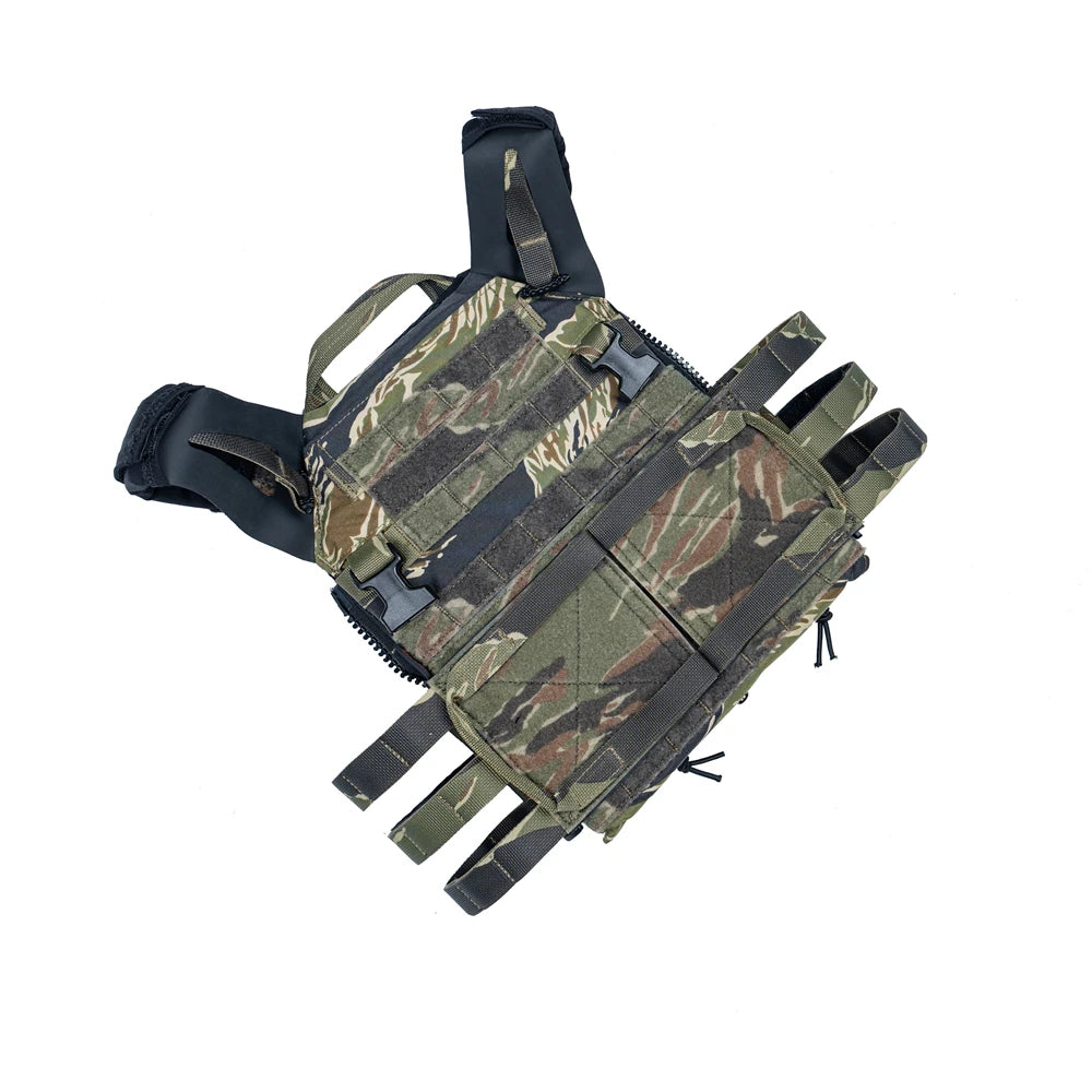 Protection airsoft JPC 2.0 chest rig Tiger Stripes vue arrière avec panneau dorsal ventilé et système Quick-Release
