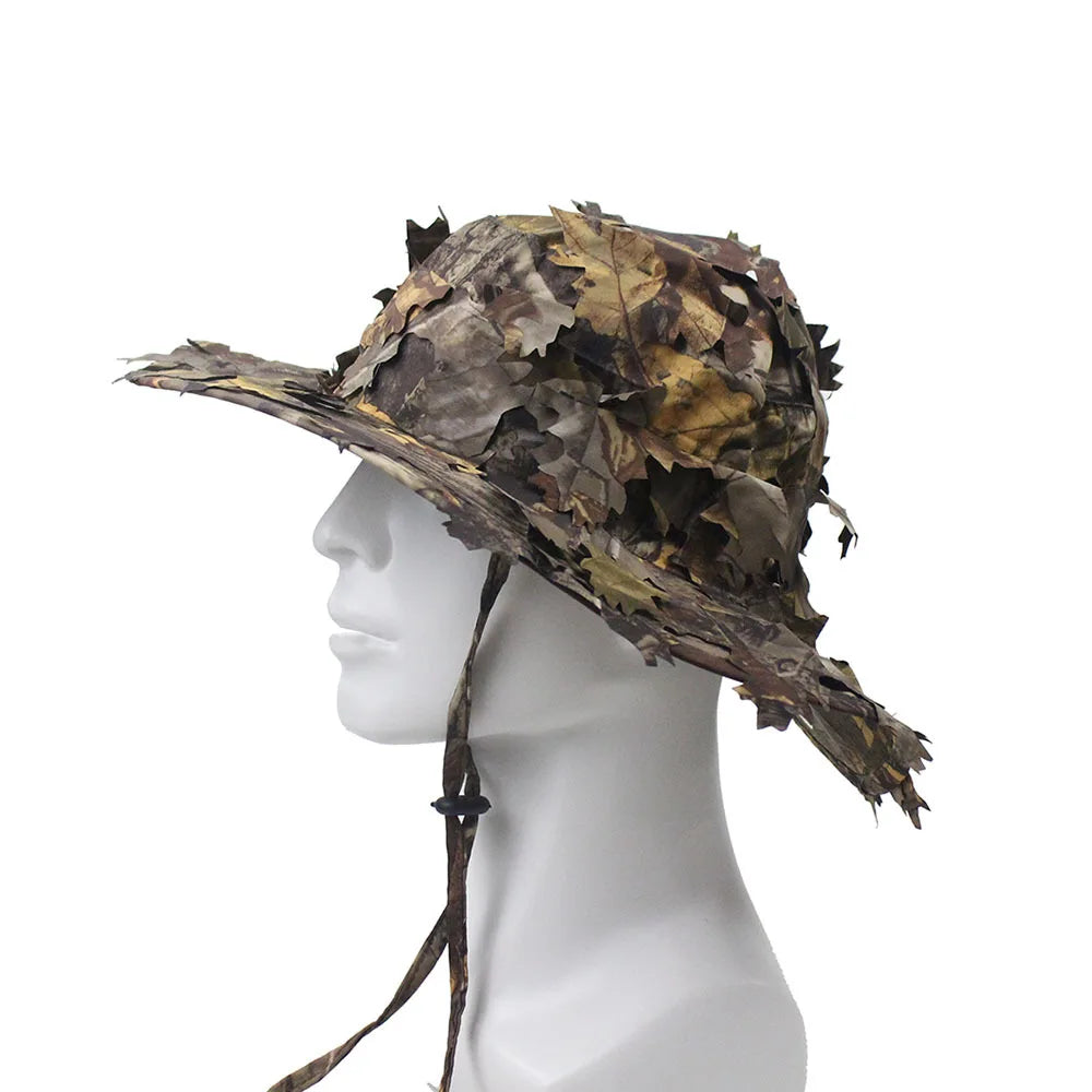 Bob camouflage feuilles 3D airsoft porté, vue de profil - BDU AIRSOFT