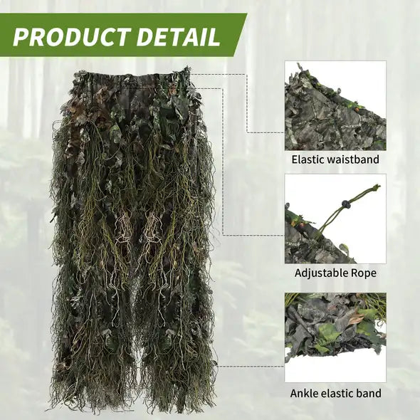 camouflage ghillie foret teinte feuilles bas de pantalon avec feuilles 3d