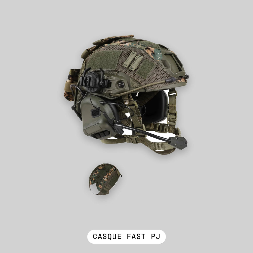 Casque airsoft type FAST PJ vert olive avec casque audio tactique et housse - BDU AIRSOFT