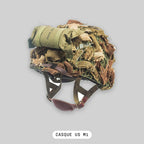 Casque US M1 airsoft Seconde Guerre mondiale avec filet garni et pochette de secours - BDU AIRSOFT