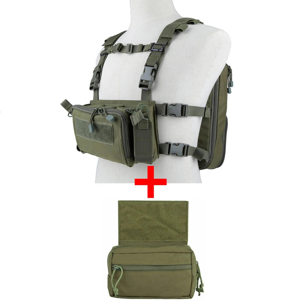 Kit chest rig airsoft type D3 Green Army avec sac Flatpack et poche ventrale - BDU AIRSOFT