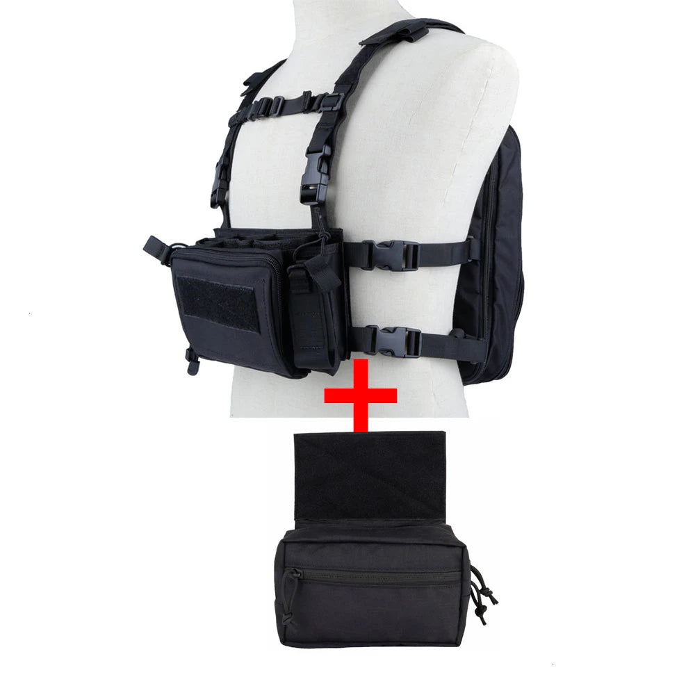 Kit chest rig airsoft type D3 Noir avec sac Flatpack et poche ventrale - BDU AIRSOFT