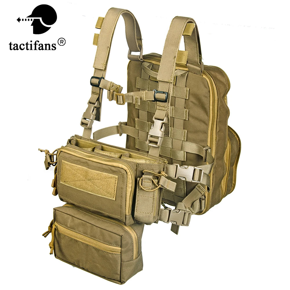 Kit chest rig airsoft type D3 Tan avec sac Flatpack et poche ventrale - BDU AIRSOFT