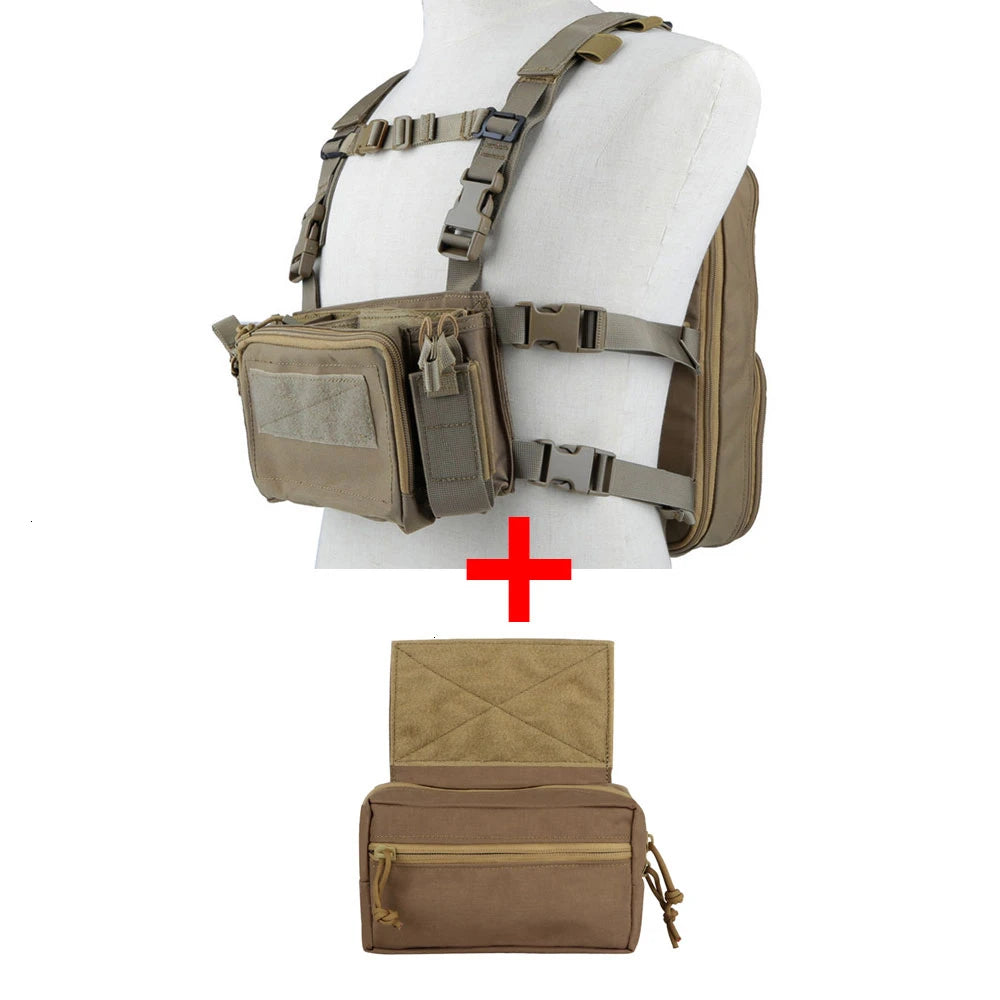 Kit chest rig airsoft type D3 Tan, sac Flatpack et poche ventrale - BDU AIRSOFT