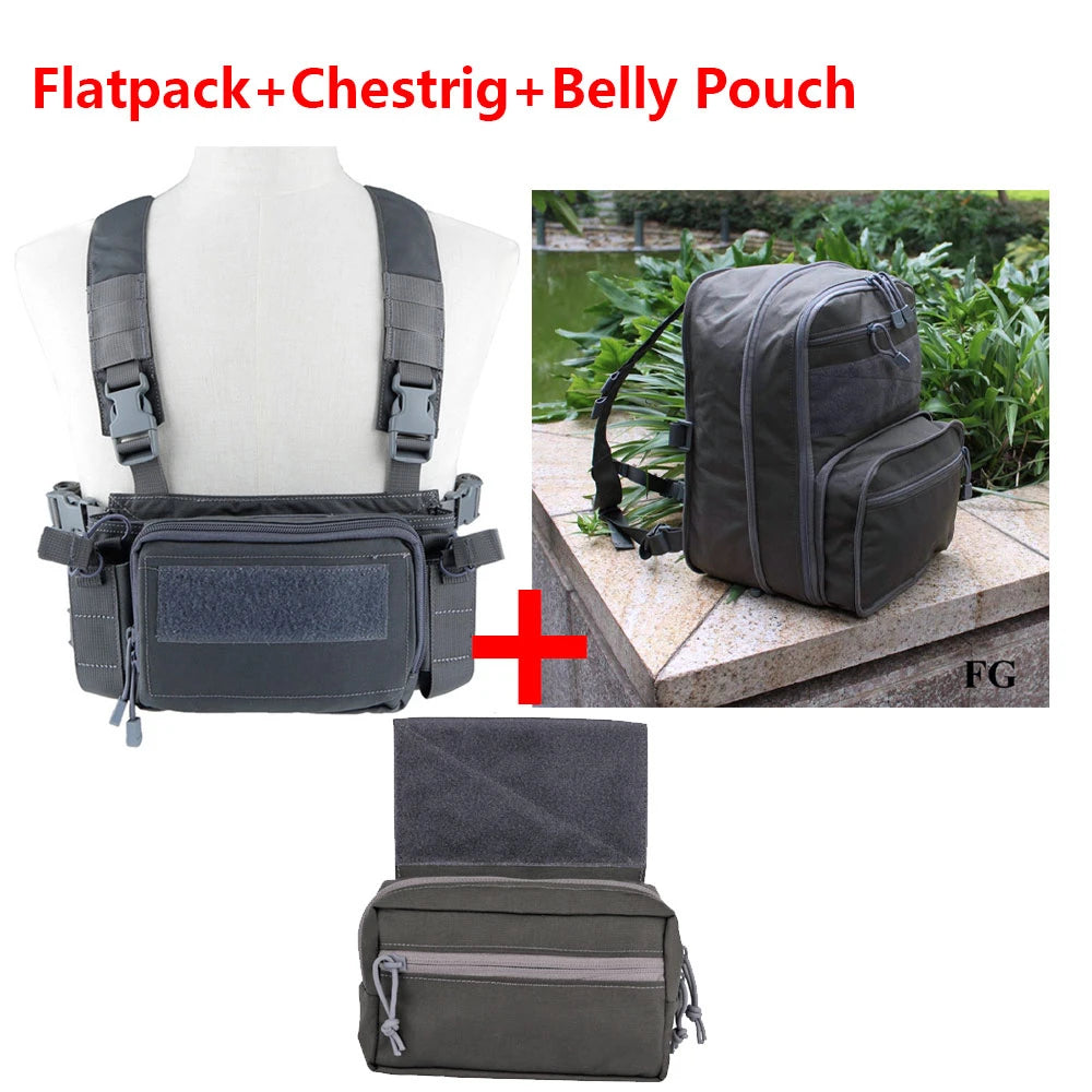 Kit chest rig airsoft type D3 Wolf Grey avec sac Flatpack et poche ventrale - BDU AIRSOFT