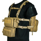 Chest rig type D3 Tan porté avec sac Flatpack et poche ventrale - BDU AIRSOFT