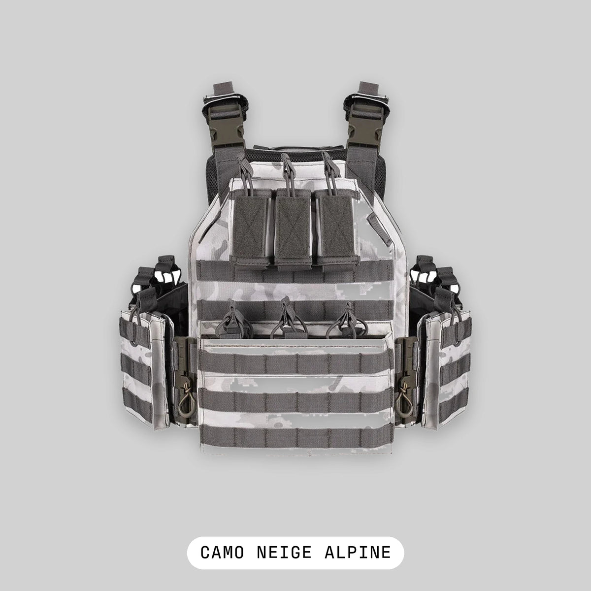 Équipement airsoft en camouflage neige Alpine : porte-plaques MOLLE avec poches - BDU AIRSOFT