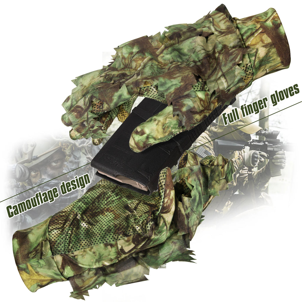 Gant camouflage feuilles 3D airsoft doigts complets tenant un manche - BDU AIRSOFT