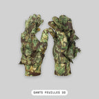 Gants camouflage à feuilles 3D airsoft, doigts complets, coloris vert jungle - BDU AIRSOFT