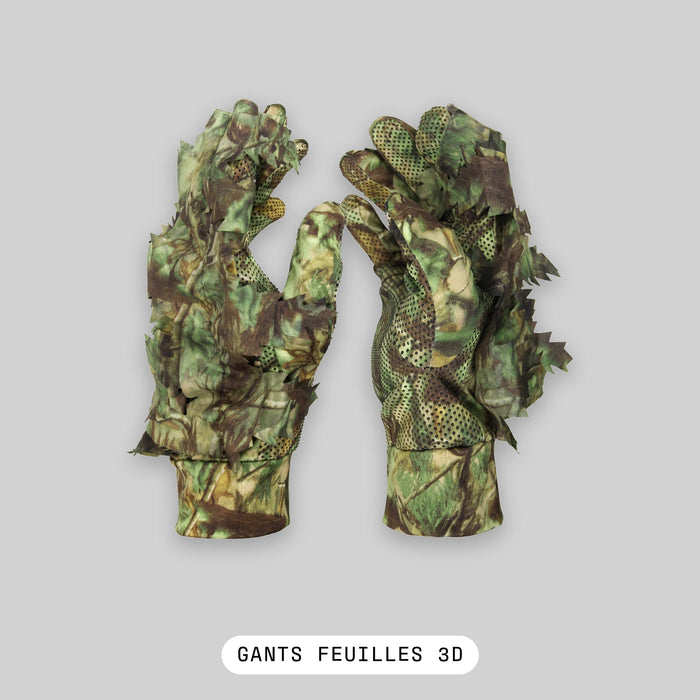 Gants Camouflage Feuilles 3D Airsoft - Doigts Complets, Paume Ajourée, 2 Coloris