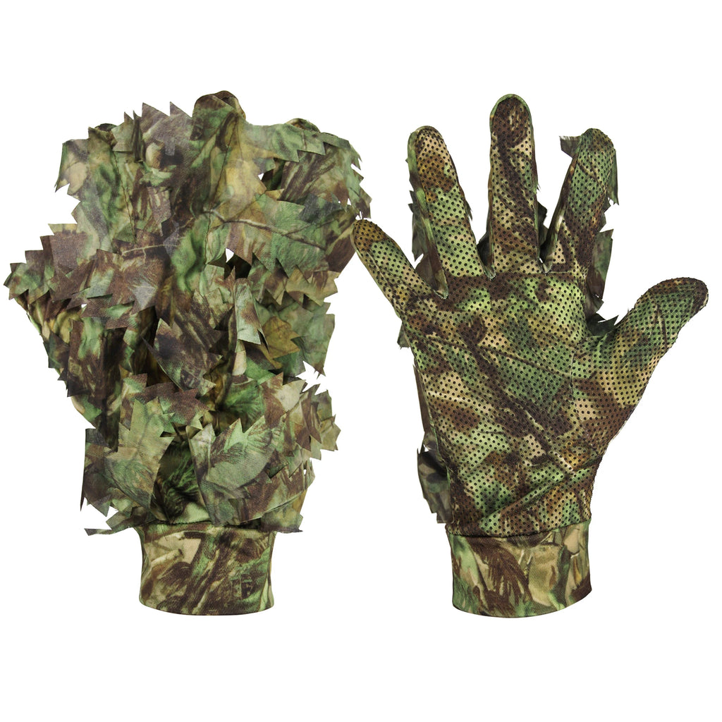 Gants camouflage feuilles 3D airsoft vert jungle, vue dos et paume ajourée - BDU AIRSOFT