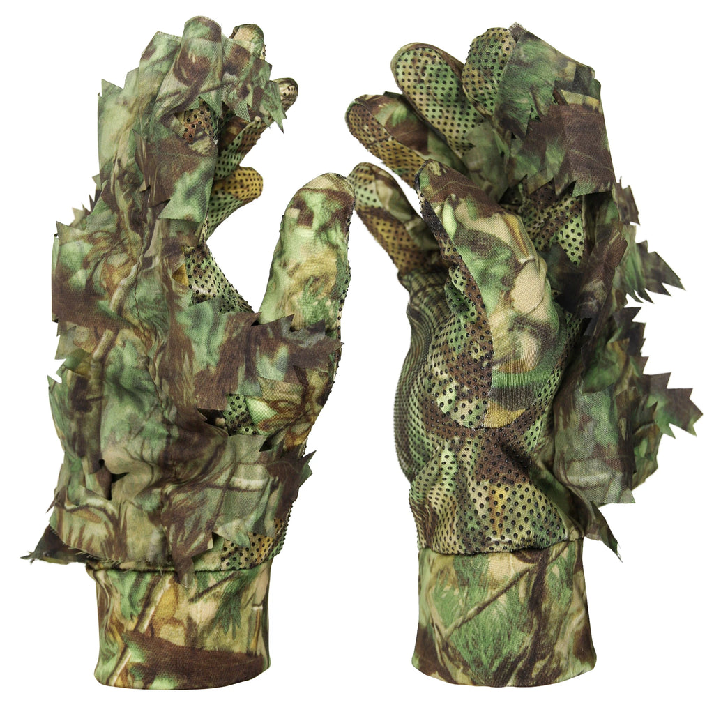 Paire de gants camouflage feuilles 3D airsoft vert jungle, dos et paume - BDU AIRSOFT