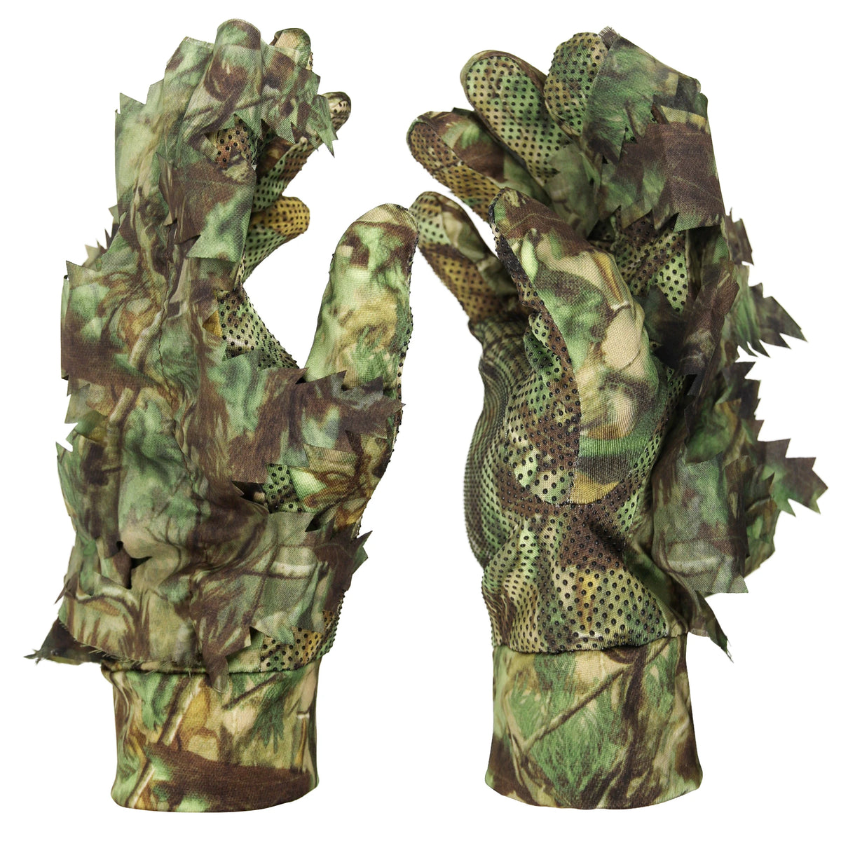 Paire de gants camouflage feuilles 3D airsoft vert jungle, dos et paume - BDU AIRSOFT