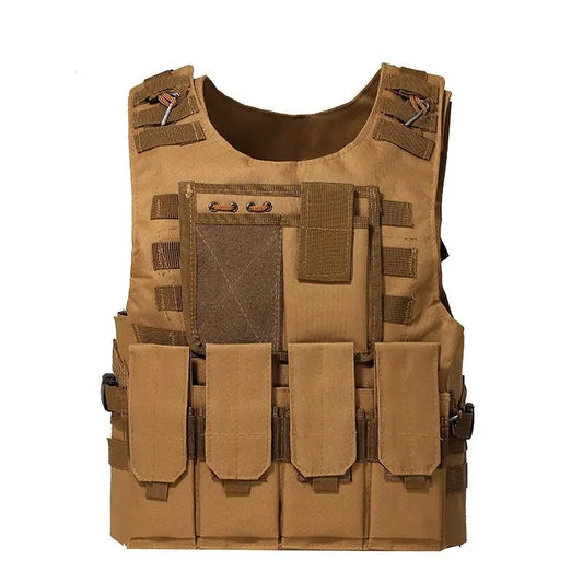gilet tactique de sécurité pour airsoft en version tan et poches incluses