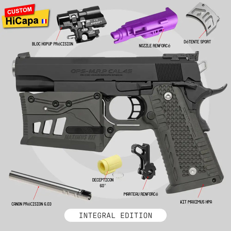 Hi-Capa Custom SLEEPER PRO 5.1 sur base Tokyo Marui : marteau renforcé et adaptateur chargeur M4 pour le HPA