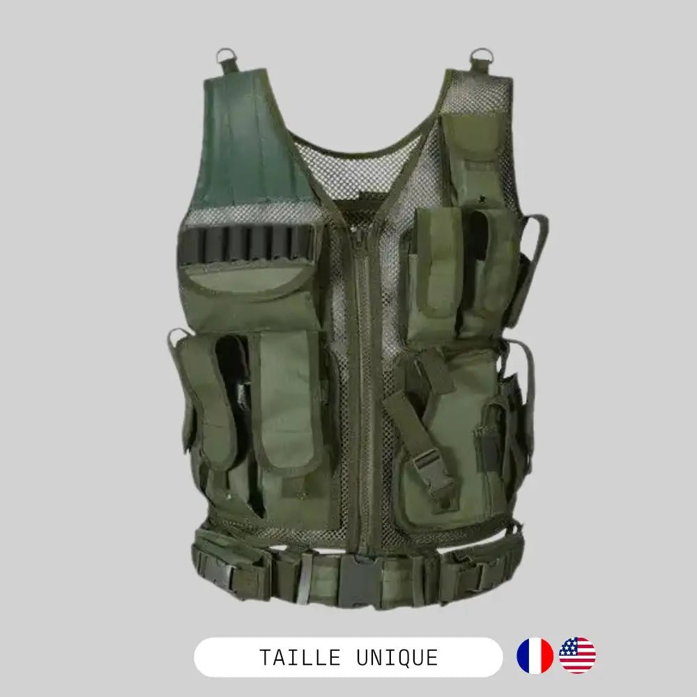 Police Gilet Tactique Airsoft + Ceinture intégrée - BDU AIRSOFT - Green Army