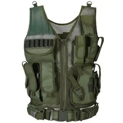 Police Gilet Tactique Airsoft + Ceinture intégrée kaki