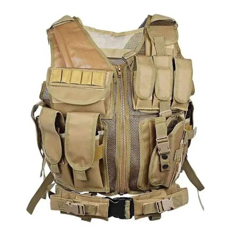 Police Gilet Tactique Airsoft + Ceinture intégrée - BDU AIRSOFT - Tan
