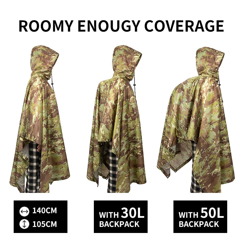 Poncho airsoft porté par-dessus un sac à dos de 30 et 50 litres - BDU AIRSOFT