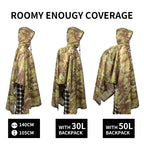 Poncho airsoft porté par-dessus un sac à dos de 30 et 50 litres - BDU AIRSOFT
