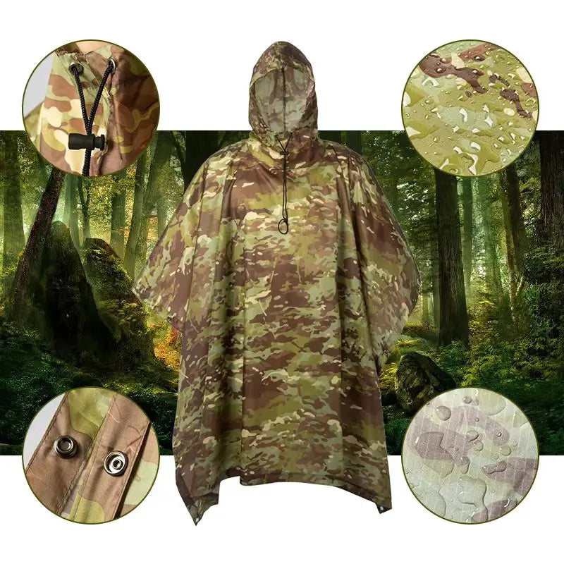 Détails du poncho airsoft imperméable : capuche à cordon et œillets - BDU AIRSOFT