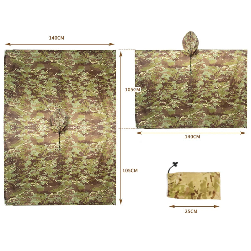 Dimensions du poncho airsoft : 140 x 105 cm déplié, 25 cm rangé - BDU AIRSOFT