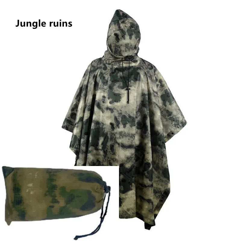 Poncho airsoft imperméable en camouflage jungle gris avec son sac - BDU AIRSOFT