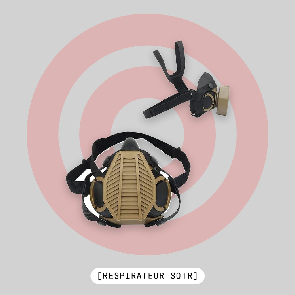 Respirateur tactique SOTR airsoft, demi-masque filtrant et sa cartouche - BDU AIRSOFT