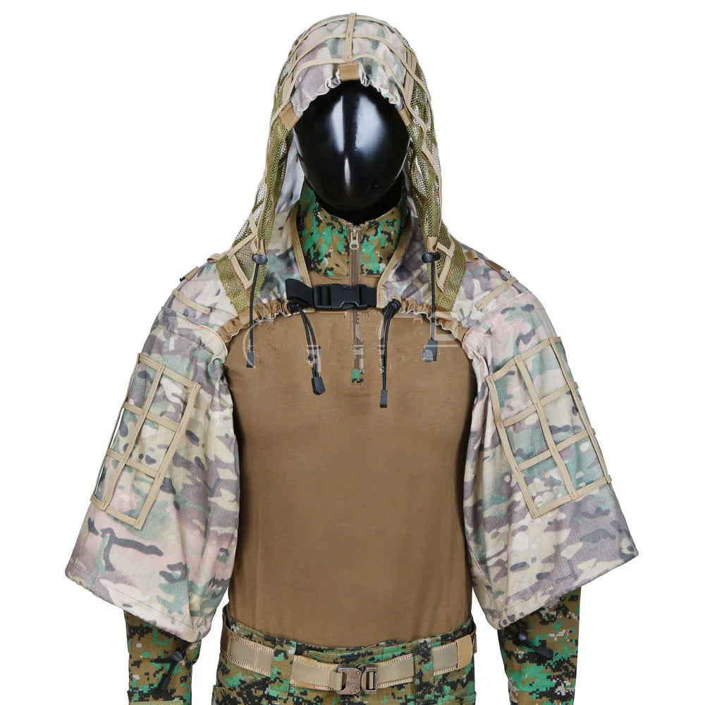 Veste ghillie airsoft désert à capuche sur tenue de combat - BDU AIRSOFT