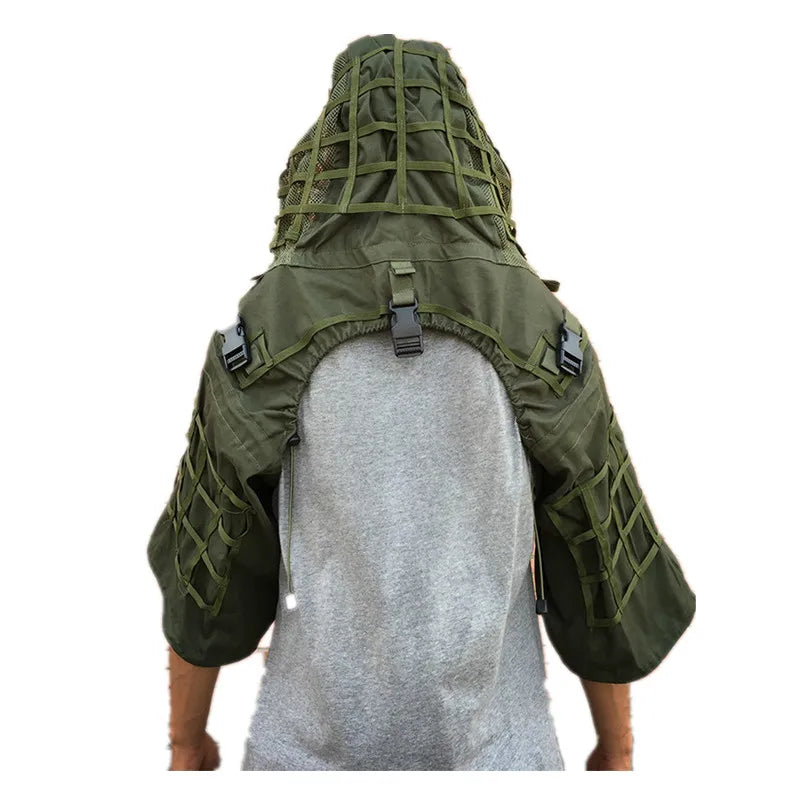 Veste ghillie airsoft verte vue de dos, filet maille sur les épaules - BDU AIRSOFT