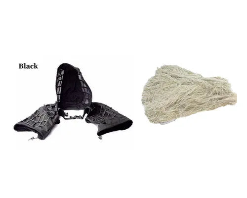Veste ghillie airsoft noire et fil de camouflage kaki clair - BDU AIRSOFT